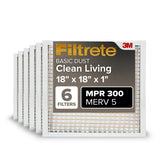 Filtrete front packaging showing 18x18x1 six-pack and clear product information benefit