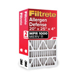 Filtrete front packaging showing 20x25x4 two-pack and benefits