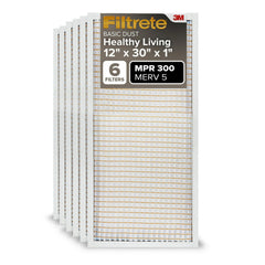 Filtrete empaquetado frontal mostrando paquete de seis y beneficio de reemplazos listos