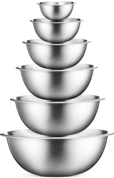 FineDine front view of all six bowls showing capacities and polished look for versatile prep