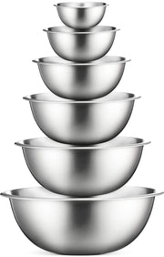 FineDine front view of all six bowls showing capacities and polished look for versatile prep