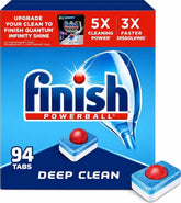 Finish front packaging showing 94-count pack and clear branding for easy supply