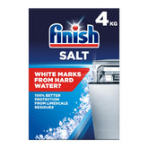 Finish sal paquete frontal mostrando cantidad y marca, protege contra cal