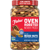 Fisher front packaging 24 oz canister showing product and resealable lid benefit