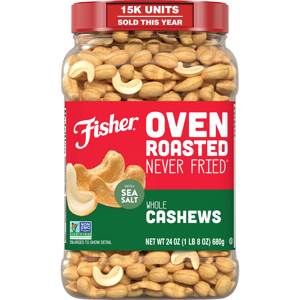 Fisher front canister showing 24 ounce packaging and resealable lid for freshness