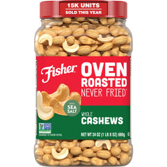 Fisher front canister showing 24 ounce packaging and resealable lid for freshness