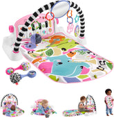 Fisher-Price front view of pink piano gym showing mat and toy arch for versatile play