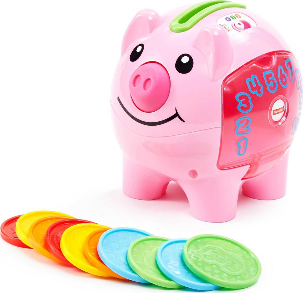 Fisher-Price piggy bank front view showcasing bright colors and friendly face for play