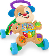 Fisher-Price puppy walker front panel showing buttons and lights for engaging play