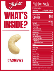 Fisher whole cashews close-up highlighting crunchy texture and roasted color