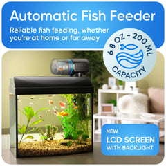 FISHNOSH top-fill hopper open for quick refills and spill-free convenience
