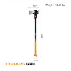 Fiskars maul head and blade detail showing sharp edge for cleaner penetration
