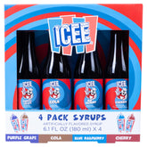 Fizz Creations front packaging showing four ICEE syrup bottles for easy party use