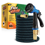 Flexi Hose front packaging shows 50FT model and included nozzle benefit: clear product info