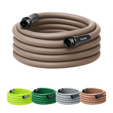 Flexzilla Colors manguera frontal enrollada en Brown Mulch mostrando longitud y color