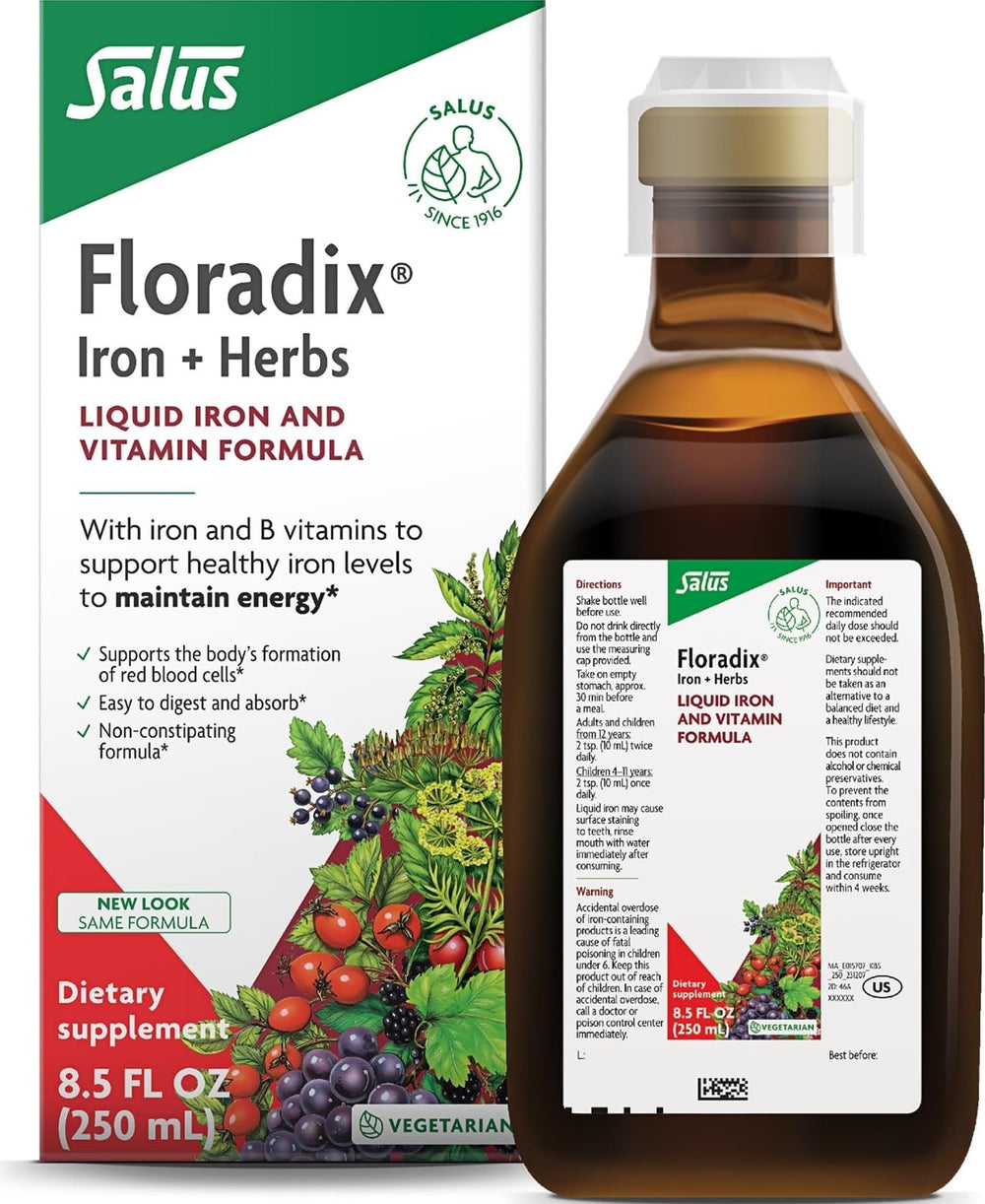 Floradix envase frontal mostrando la botella y beneficios naturales
