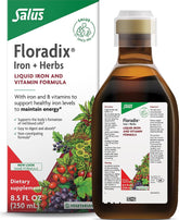 Floradix envase frontal mostrando la botella y beneficios naturales