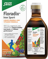 Floradix bottle front view showing brand and product benefits for athletes
