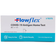 FLOWFLEX front packaging showing five-test box and brand trust