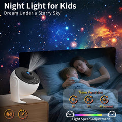 FlyLily en uso en dormitorio infantil, proyecta constelaciones calmantes para dormir
