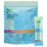 FlyWell frente del paquete mostrando sticks listos para viajar y conveniencia