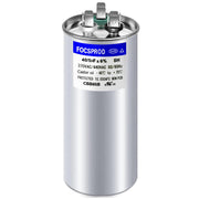 FOCSPROD condensador frontal mostrando etiquetas y capacidad, seguridad certificada