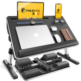 FoldWise front view full desk showing stable surface and device slots for comfortable work