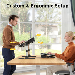 FoldWise in use on bed with laptop and phone, improving viewing angle and comfort