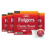 Folgers Classic Roast front packaging showing 192-count for easy stocking