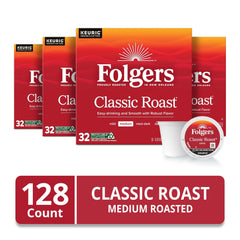 Folgers close-up of K-Cup pod top, clear seal for freshness and easy use