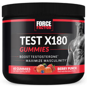 Force Factor envase frontal de Test X180 Gummies mostrando diseño y beneficio práctico