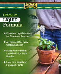 FoxFarm Grow Big primer plano de la textura líquida y beneficio nutritivo