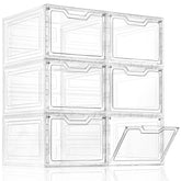 Freebat front view of 6-pack clear bins showing organized storage benefit