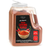 Fresh Finest cayenne front view showing 5 lb container and label for easy identification
