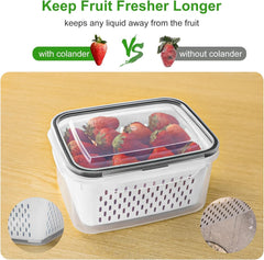 Freshmage enjuagando frutas en colador para limpieza rápida