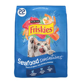 Friskies empaque frontal 22 lb mostrando sabores marinos y conveniencia