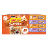 Friskies front packaging showing 48-count variety pack and convenient pull-tab cans