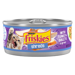 Friskies front packaging showing turkey and giblets flavor and clear branding benefits appetite appeal