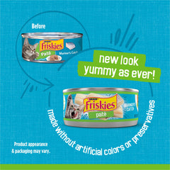 Friskies textura paté en primer plano que facilita la masticación del gato