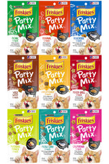 Friskies paquete frontal con las nueve variedades mostrando variedad y atractivo