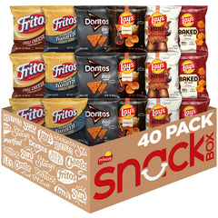 Frito Lay front view of variety pack box showing branding and quantity — convenient supply