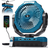 FRIZCOL fan front view showing controls and portability benefit