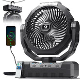 FRIZCOL front view showing compact black fan and benefits of portability
