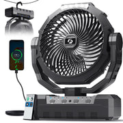 FRIZCOL front view showing compact black fan and benefits of portability