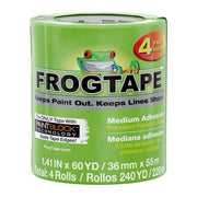 FrogTape paquete frontal cuatro rollos, fácil identificación y ahorro