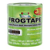 FrogTape paquete frontal con tres rollos mostrando uso profesional