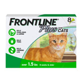 Frontline packaging showing brand and 8-count pack for convenient monthly protection