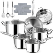 Fruikit front view of 20-piece cookware set showing full contents and organized layout