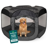 FurHaven front view showing gray playpen and easy access benefit
