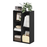 Furinno front view of blackwood five-cube shelf showing modern storage benefit